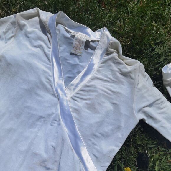 Sheer Sexy Vintage 80s BodySuit With Satin Edging Cream White - Picture 2 of 5